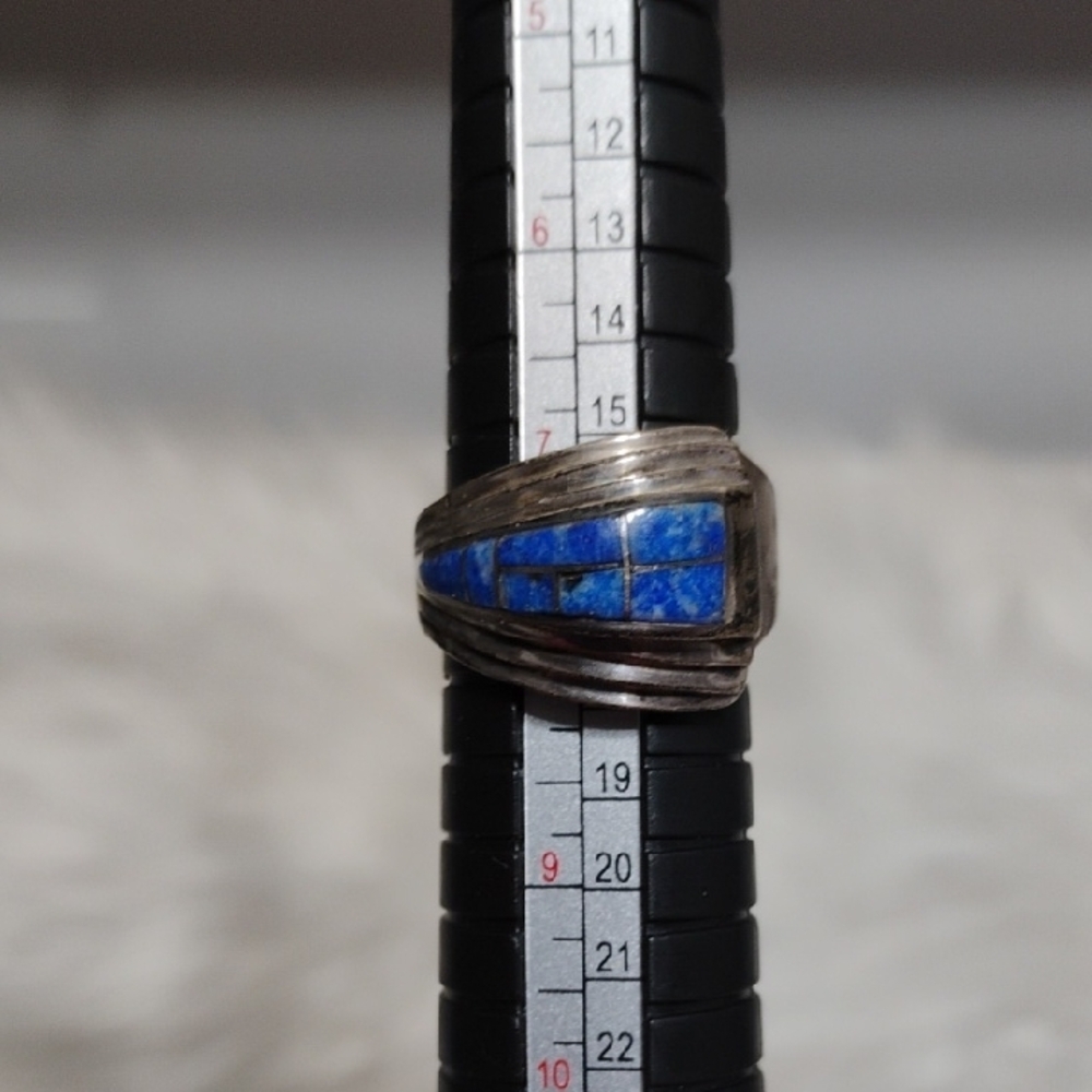 SALE! Vtg Native American Navajo Sterling Silver Inlay Of Lapis Lazuli Ring - Picture 2 of 10